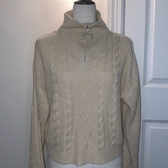 Brave Soul London Ivory V Neck Long Sleeve Knit Pullover Sweater Semi-Crop Sz M - Picture 3 of 8